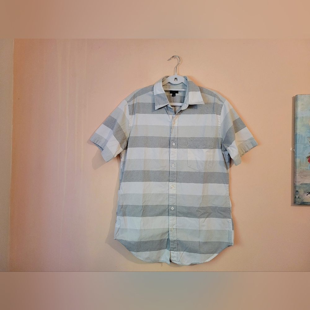 J. Crew Short Sleeve Cotton Oxford Shirt, White & Gray, M, EUC - Picture 7 of 14